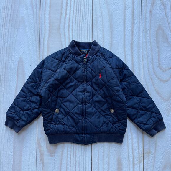 Polo Ralph Lauren Toddler 2T Navy Blue Quilted Bomber Barn Zipper Jacket Coat - Picture 1 of 6